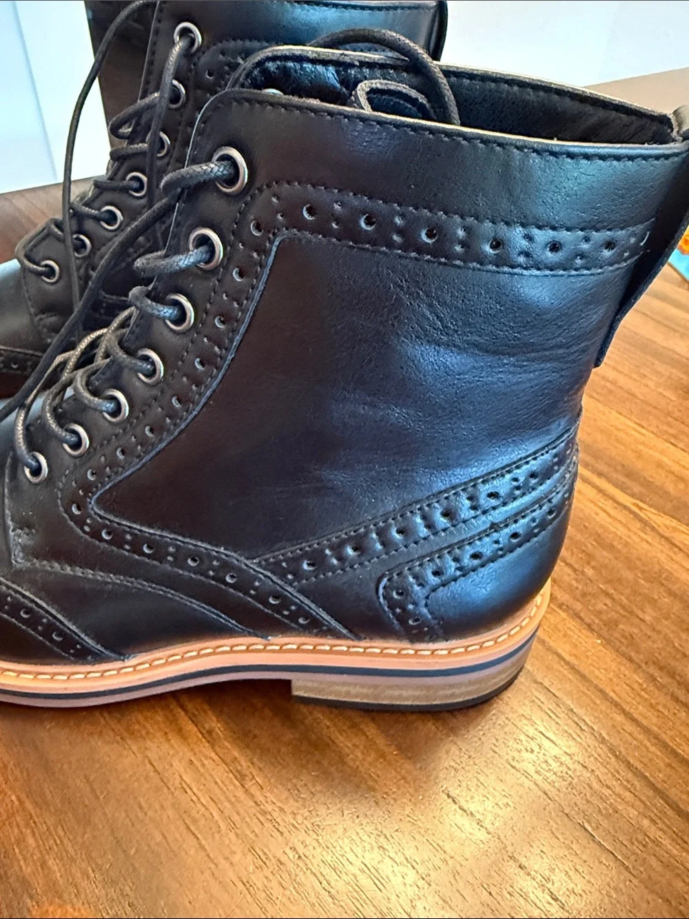 Club Room Black Leather Brogue Chukka Boots with Tan Welt
